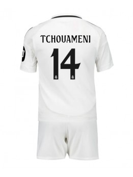 Otroški Nogometna dresi replika Real Madrid Aurelien Tchouameni #14 Domači 2024-25 Kratek rokav (+ hlače)